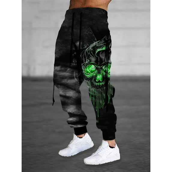 Mens Graphic Joggers Sweatpants 3D Print Casual Sports Pants for Halloween Running Street Track Hiking with Pockets Black M