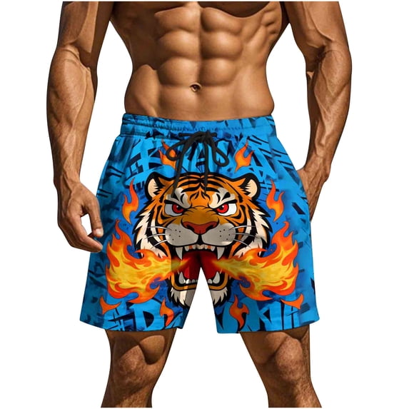 Mens Graphic Print Shorts Cool Mesh Basketball Shorts Casual Flat Front Shorts Summer Drawstring