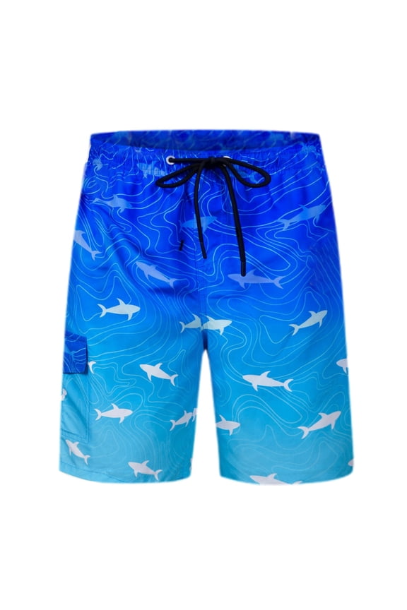 Mens Graphic Shorts Fish Print Casual Comfortable Loose Fit Breathable Beach Stretchy Elastic Waist Drawstring Running Workout Blue Shorts