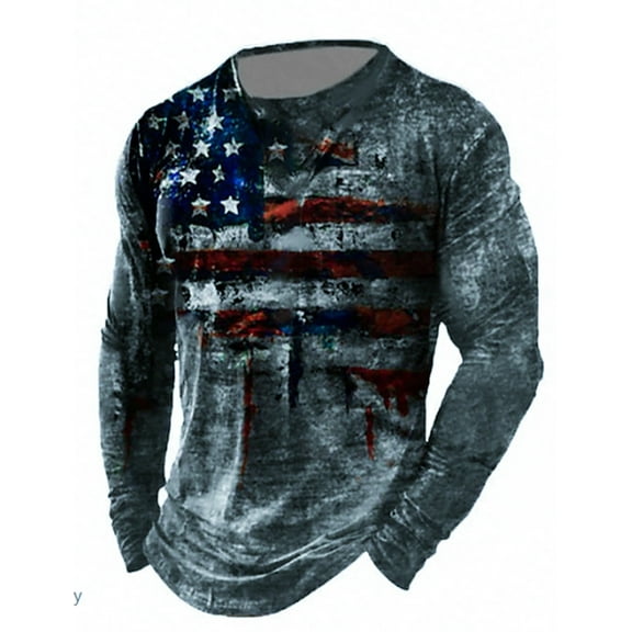 Mens Graphic T Shirt Long Sleeve 1776 American Flag Shirts Classic Casual Tops Blue XL