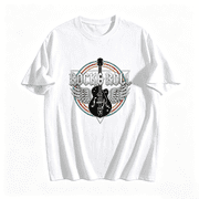 Mens Graphic T-Shirts 100% Cotton Retro Rock & Roll T Shirt, Vintage Winged Guitar Music Graphic Casual Short Sleeve Crew Neck Tee,White,L
