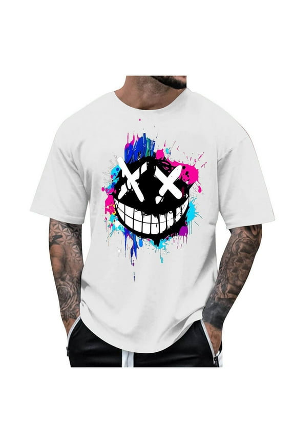 Mens Graphic T-Shirts Funny Print Sport Tee Shirt Summer Casual Loose Shirts Outdoor Vacation Running Clothes