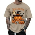 thumbnail image 1 of Mens Graphic T Shirts Halloween Funny Pumpkin Printed Casual Comfortable Short Sleeve Crew Neck Tees Sports Leisure Activities Lightweight Breathable Mens Shirts Khaki M, 1 of 4