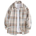 thumbnail image 1 of Mens Graphic T-Shirts Lapel Button Long Sleeve Plaid Loose Casual Shirt Tops, 1 of 4