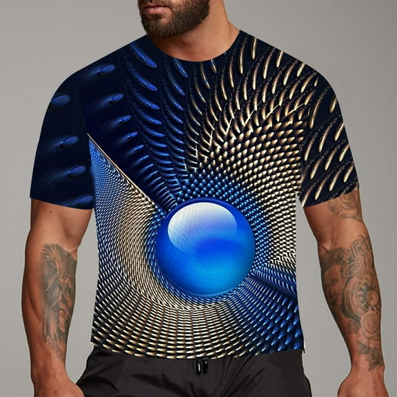 Blue Casual Shirts For Men, Mesh Blouses & Button-Down Shirts, T-Shirts For Men, Men Going Out Shirts, Men's Fashion 3D Print T Shirts Funny Graphics Pattern Crewneck Short Sleeve Tees