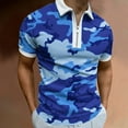 thumbnail image 1 of Mens Graphic T-Shirts Short Sleeve Camo Print Zip Polo Collar Casual Daily Summer Top Blue L, 1 of 7
