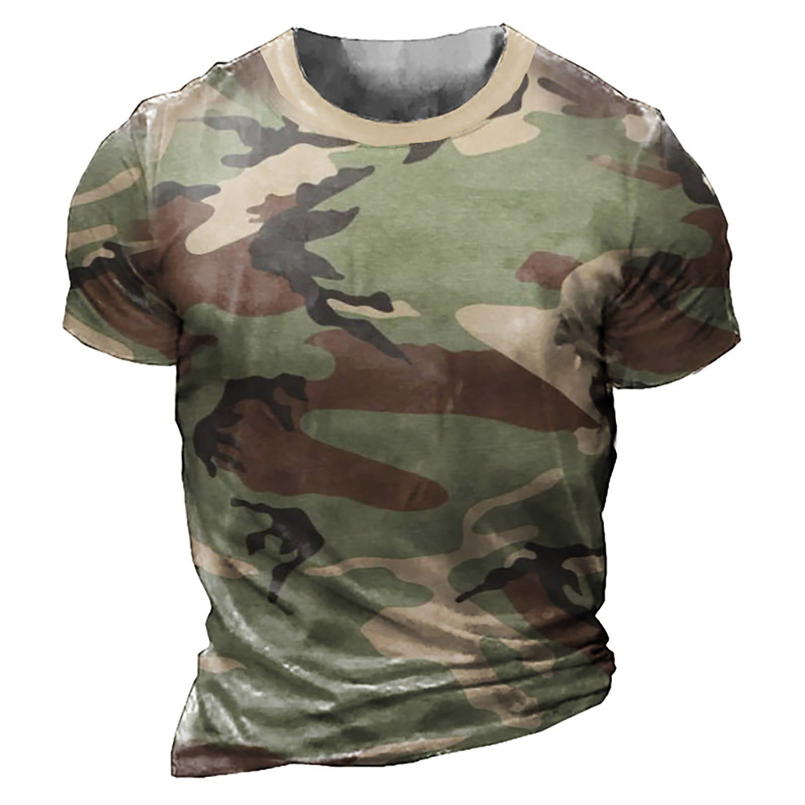 Mens Graphic T-Shirts Summer Round Neck Camo Breathable Comfortable ...