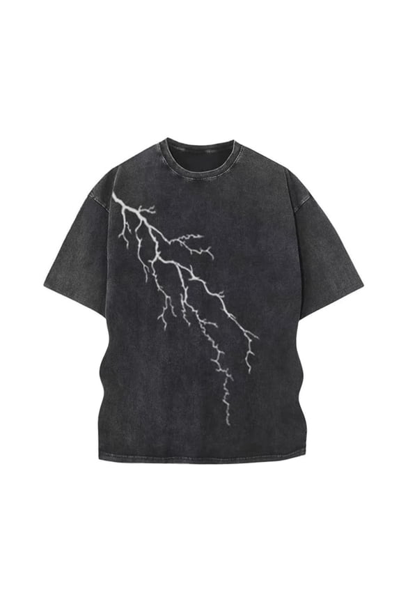 Mens Graphic T-shirts Crewneck Short Sleeve Tee with Lightning Casual Daily Wear Outdoor Activities T Shirt for Men Black XXL