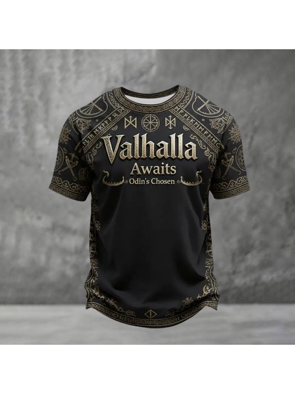 Mens Graphic T-shirts Short Sleeve Crewneck Tops Fenrir Wolf Viking Graphic Summer Trendy T Shirts for Man Black L