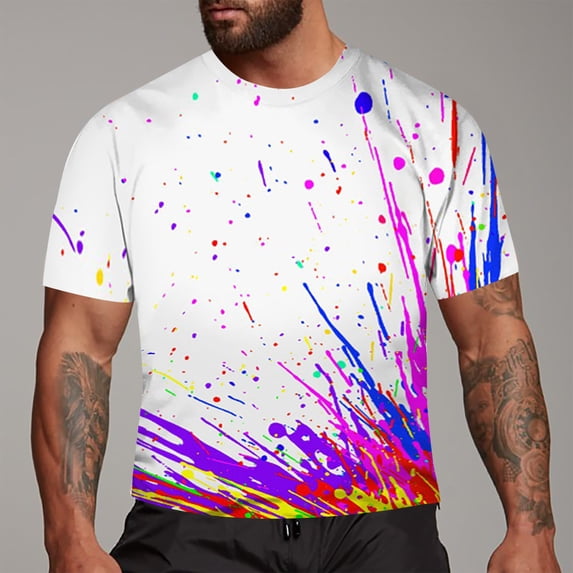 Mens Graphic T-shirts Short Sleeve Crewneck Tops Graffiti Art Print Loose Summer Casual New Stylish T Shirts for Man Purple M