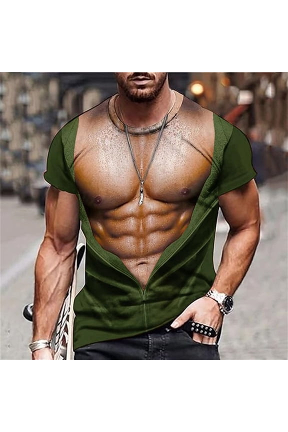 Mens Graphic T-shirts Short Sleeve Crewneck Tops Muscle Fitness Print Loose Plus Size Stylish Summer T Shirts for Man Army Green L