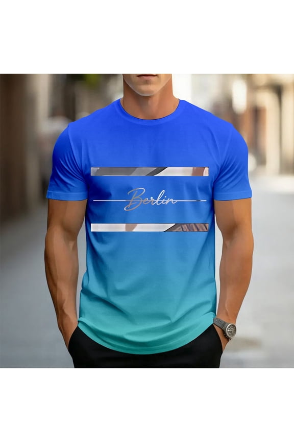 Mens Graphic T-shirts Short Sleeve Crewneck Tops Town Name Fade Effect Graphic Relaxed Summer T Shirts for Man Dark Blue L