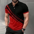 thumbnail image 1 of Mens Graphic T-shirts Short Sleeve Polo Collar Tops Color Block Print Summer Casual Sporty Comfortable T Shirts for Man Red XXXXXL, 1 of 7