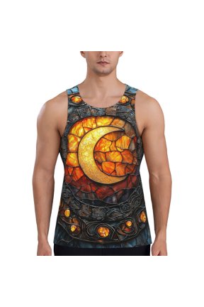 Mens Graphic Tank Tops Gym Muscle Beach Sleeveless Shirts, Moon Celtic Stained Glass Art