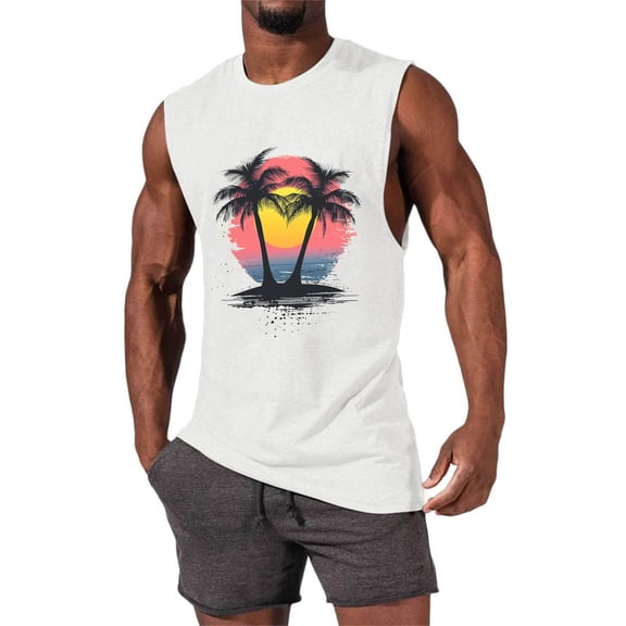 Byworldtasic Men's Sleeveless Tank Mens Graphic Tank Tops Workout Shirts Hawaiian Palm Tree Vacation Tanks for Men Summer Beach T-Shirt