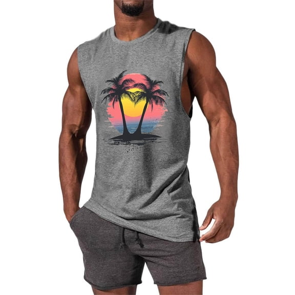 Byworldtasic Men's Sleeveless Tank Mens Graphic Tank Tops Workout Shirts Hawaiian Palm Tree Vacation Tanks for Men Summer Beach T-Shirt