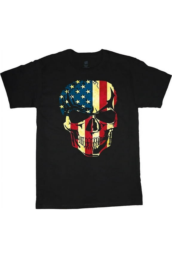 Mens Graphic Tee American Flag Skull T-shirt