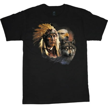 Mens Graphic Tee Indian Eagle Wolf T-shirt