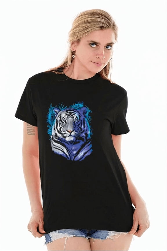 Mens Graphic Tee White Bengal Tiger T Shirt Exquisite Exotic Wildlife Top,for unisex up to 5XL