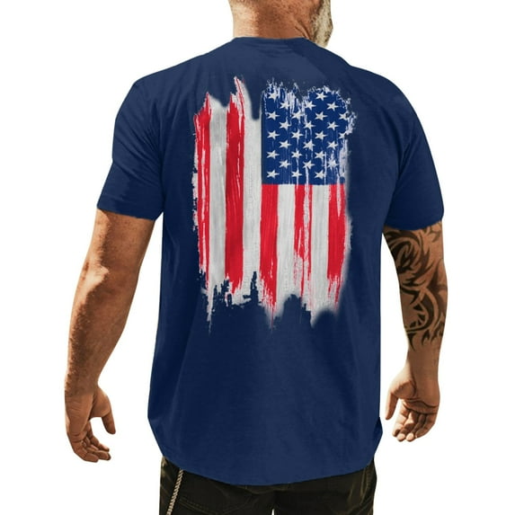 Mens Graphic Tees Casual Tshirt 3D 4 Of July Flag Pattern Vintage T Shirts Shirt