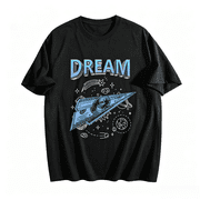 Mens Graphic Tees Dream Space Plane Street Graphic T Shirt, 100% Cotton Crew Neck Short Sleeve Casual Tee for Trendy Street Wear,Black,2XL