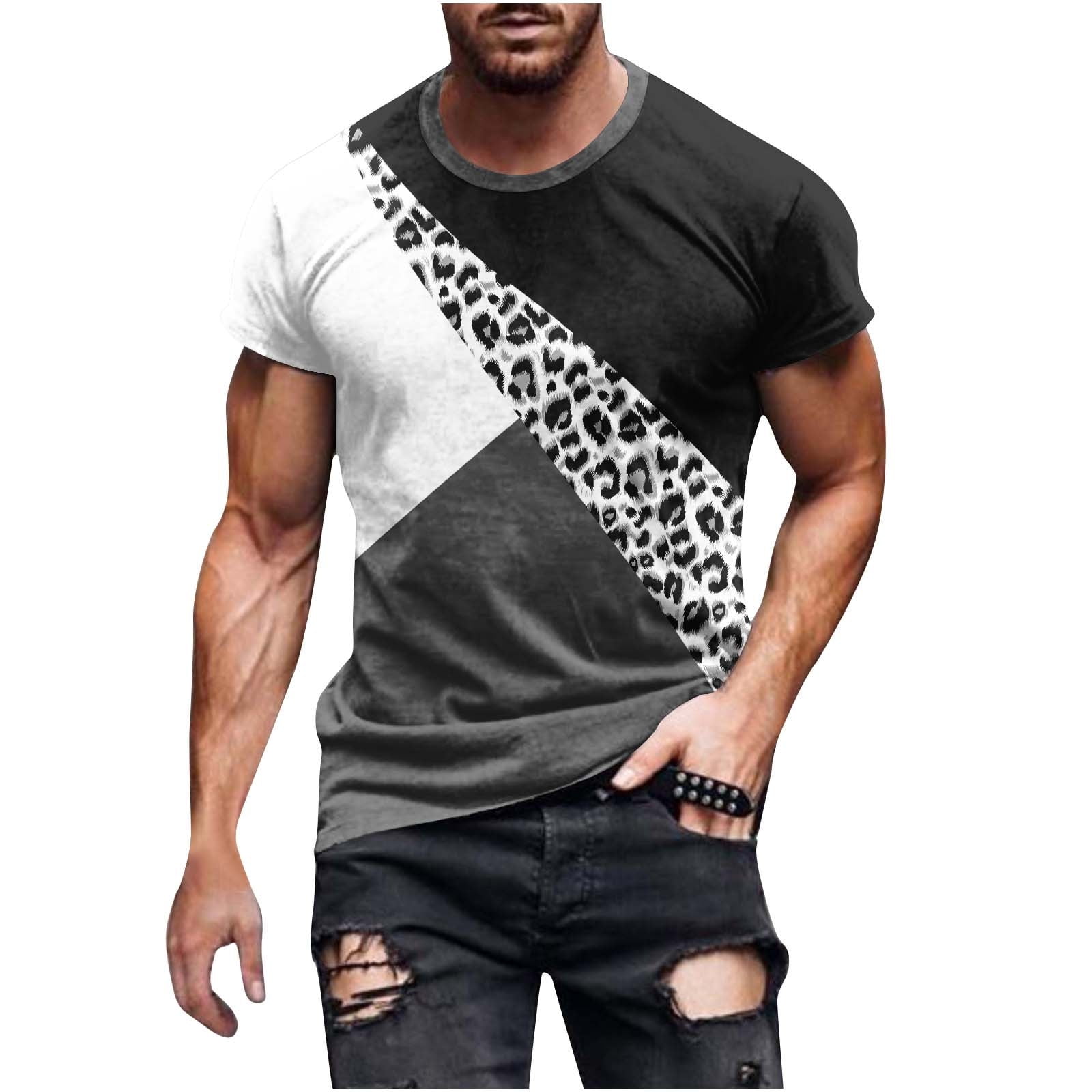 Mens Graphic Tees Summer Geometry Print TShirts Slim Fit Breathable