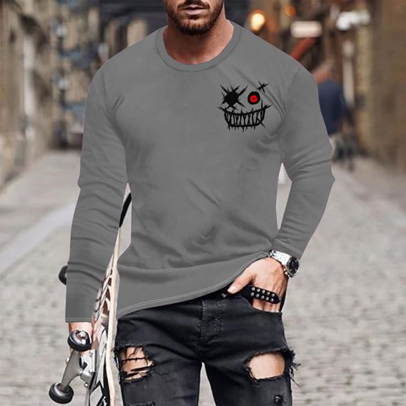 Mens Graphic Tees T Shirts Big and Tall S-6X Plus Size Long Sleeve Crew Neck T-Shirts Casual Slim Funny Printed Basic Comfort Pullover Tops