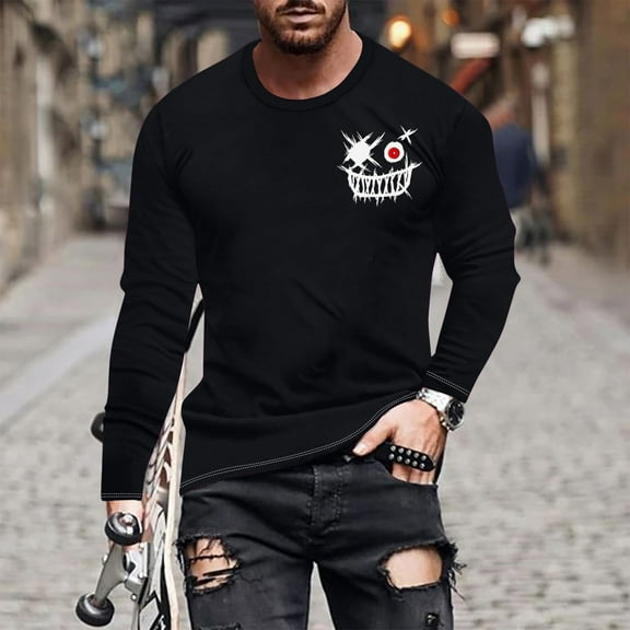 Mens Graphic Tees T Shirts Big and Tall S-6X Plus Size Long Sleeve Crew Neck T-Shirts Casual Slim Funny Printed Basic Comfort Pullover Tops
