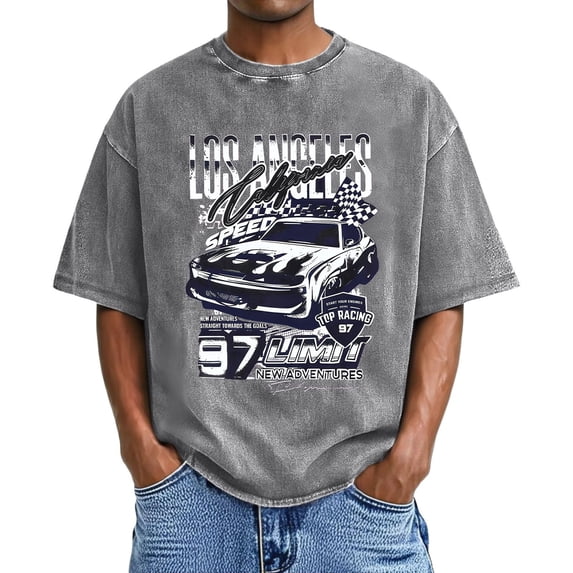 Mens Graphic Tees Vintage Oversized T-Shirts Washed Y2K Vintage Cool Streetwear Summer T-Shirts Grey XXXL