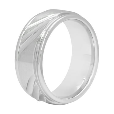 Mens Gray Cobalt Slash Pattern Grooved Wedding Band - Mens Ring