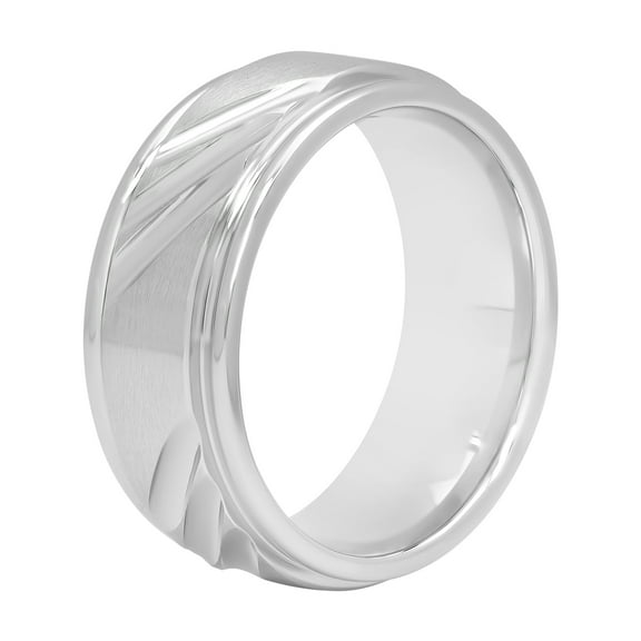 Mens Gray Cobalt Slash Pattern Grooved Wedding Band - Mens Ring