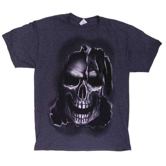 Mens Gray Graphic Skull Halloween T-Shirt Medium