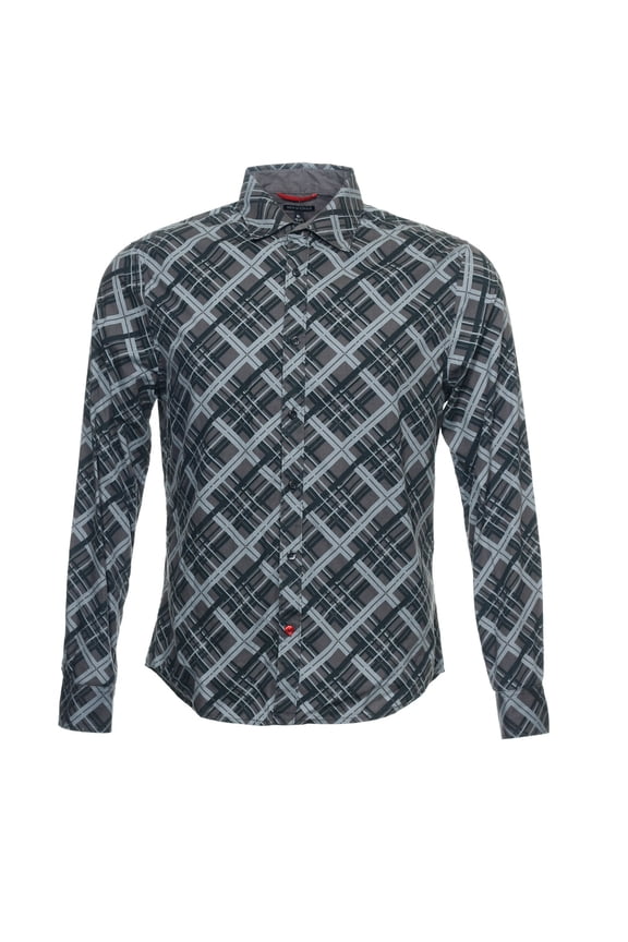 Mens Gray Plaid Button Down Shirt