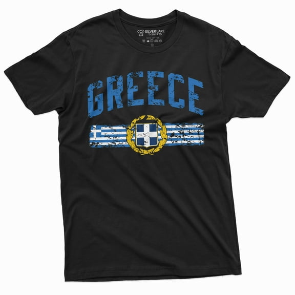 Mens Greece T-Shirt Greek Flag Coat Of Arms Patriotic Tee Hellenic Republic Hellada Tee (Large Black)