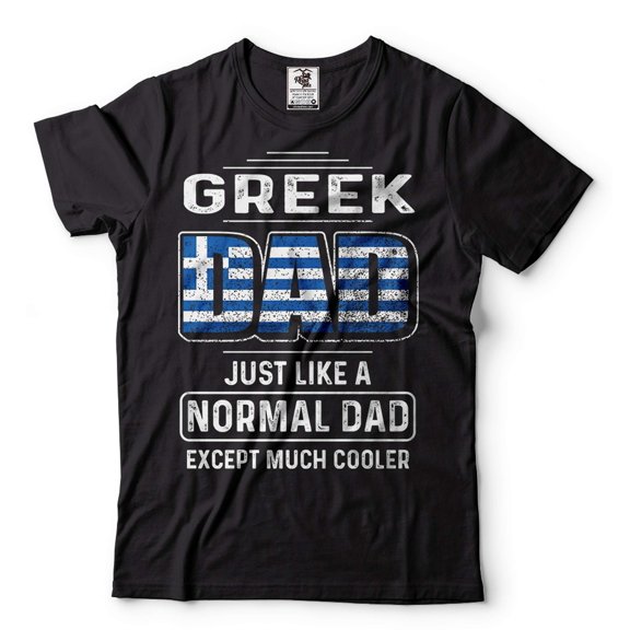 Mens Greek Dad T-shirt Fathers Day Greek Shirt Greek Patriotic Shirt Greece Flag Shirt (Large Black)