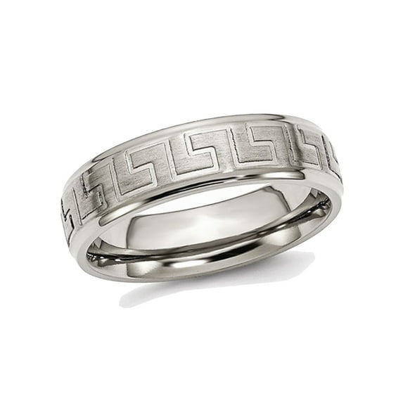 Mens Greek Key 6mm Titanium Satin-Polished Wedding Band