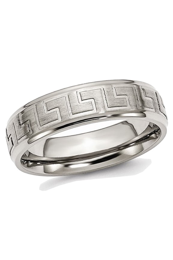 Mens Greek Key 6mm Titanium Satin-Polished Wedding Band