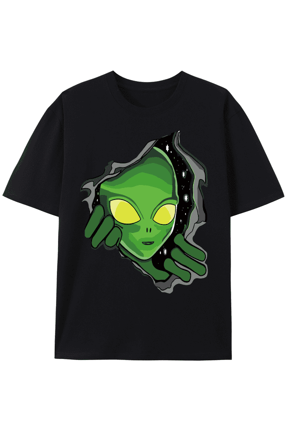 Mens Green Alien Graphic T-shirt - Bold Novel Design, Ultra-Comfortable Casual Tee for Summer - Premium Streetwear Top for Daily Adventures
