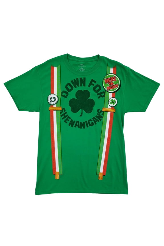 Mens Green Down For Shenanigans St. Patrick's Day T-Shirt Graphic Tee M
