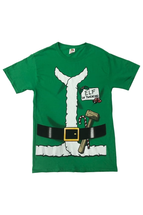 Mens Green Elf In Training Christmas Holiday T-Shirt Shirt Small