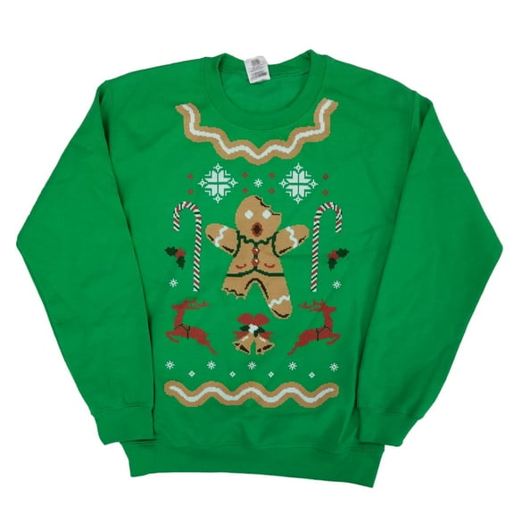 Mens Green Gingerbread Man Candy Cane Christmas Holiday Sweatshirt