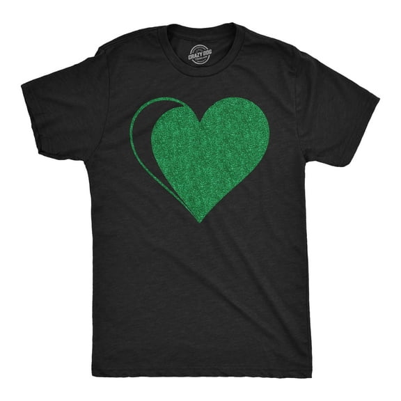 Mens Green Glitter Heart Funny St Patricks Day T Shirt for Men Graphic Tees