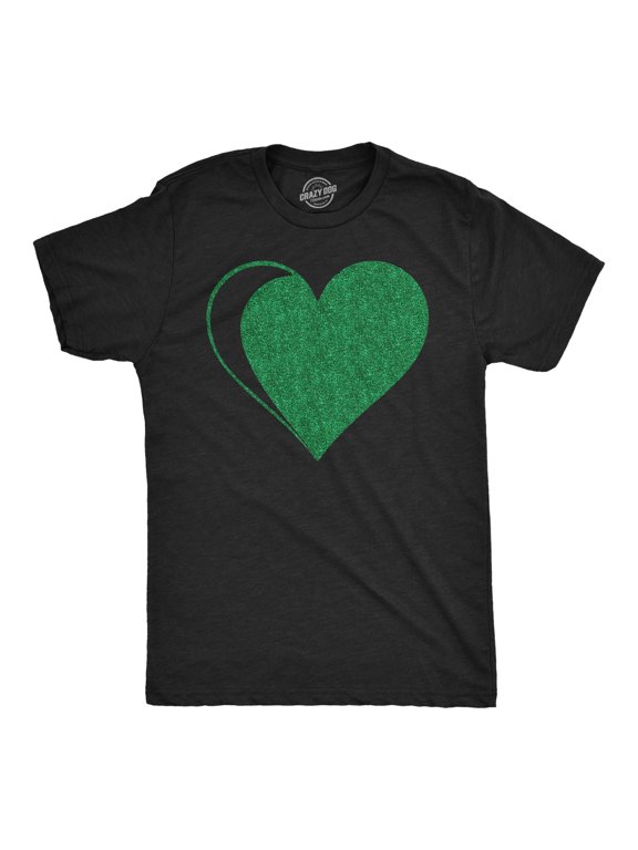 Mens Green Glitter Heart Funny St Patricks Day T Shirt for Men Graphic Tees