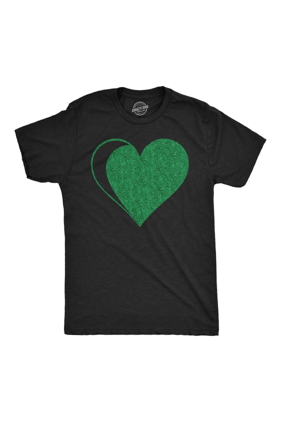 Mens Green Glitter Heart Funny St Patricks Day T Shirt for Men Graphic Tees