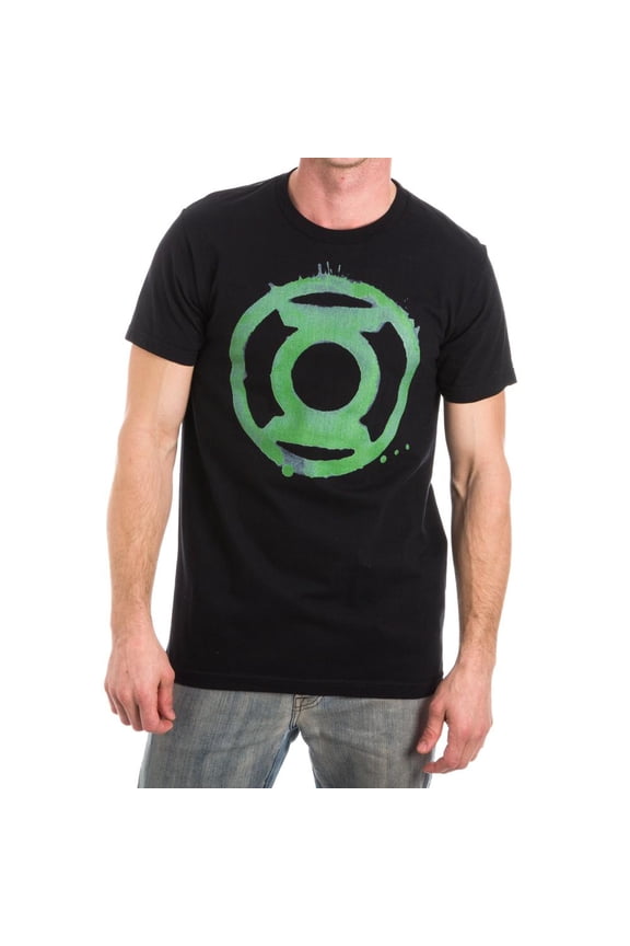 Mens Green Lantern Superhero Symbol Black Crew Neck Tee-Large