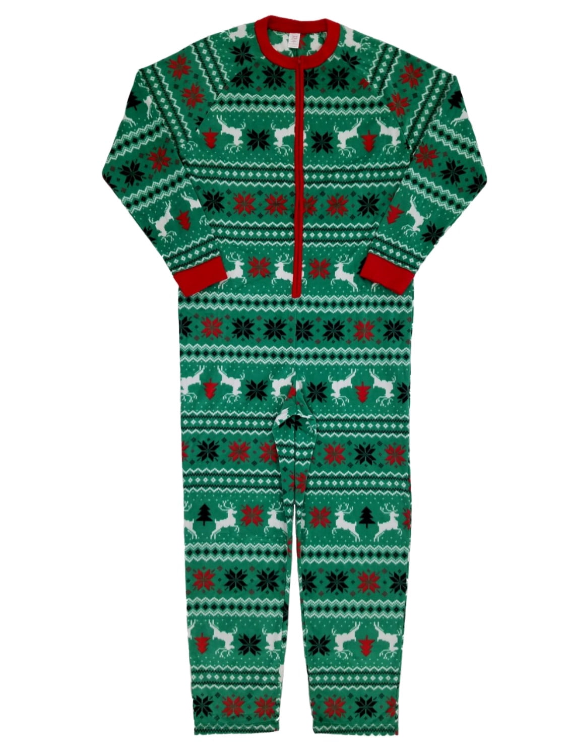 Mens Green Microfleece Fair Isle Christmas Sleepwear Union Suit