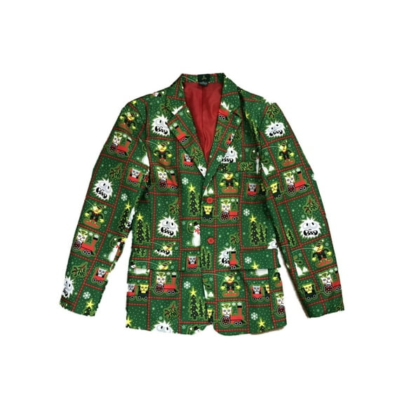 Mens Green Monster Elf Cat Train Snowman Christmas Suit Sportscoat Blazer Small