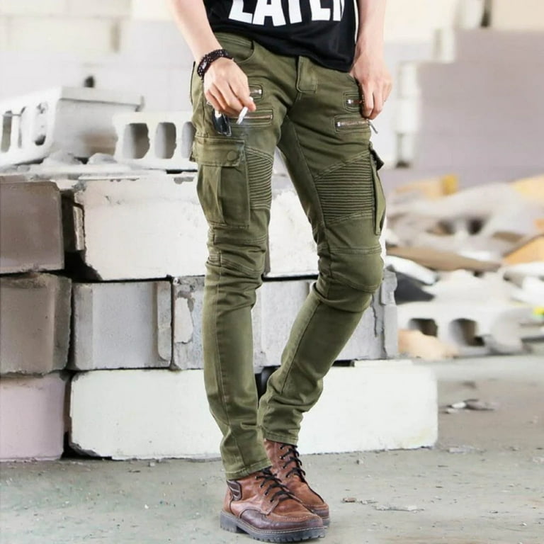 Mens Green Or Black Denim Skinny Jeans Slim Stretch Cargo Pants Walmart