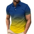 thumbnail image 1 of Mens Green Polo Shirt V Neck Gradient Contrast Collar Polo T Shirts Relaxed Fit Outdoor Casual Casual Weekend Wear,Dark Blue,XXXL, 1 of 5
