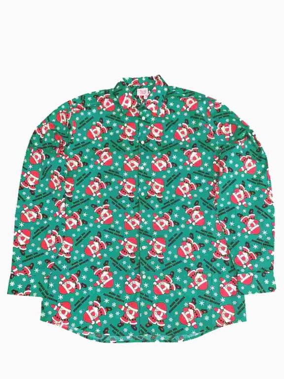 Mens Green Santa Claus Dabbing Dab Dance Christmas Long Sleeve Button Shirt 2XL